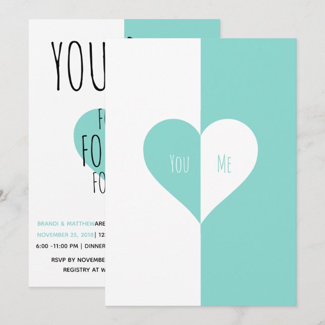 BRIDE Teal Blue You & Me Wedding Suite Party Invitation (Front/Back)