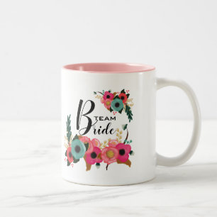 Bride Team. Bridesmaid Modern Floral Custom Two-Tone Coffee Mug