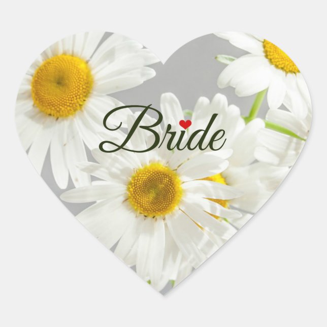Bride, text design on white daisies heart sticker (Front)