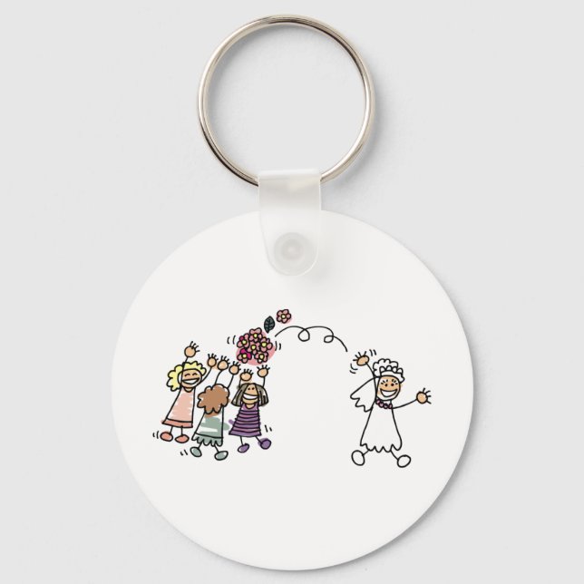 Bride Throws Bouquet At Wedding Recption Key Ring (Front)