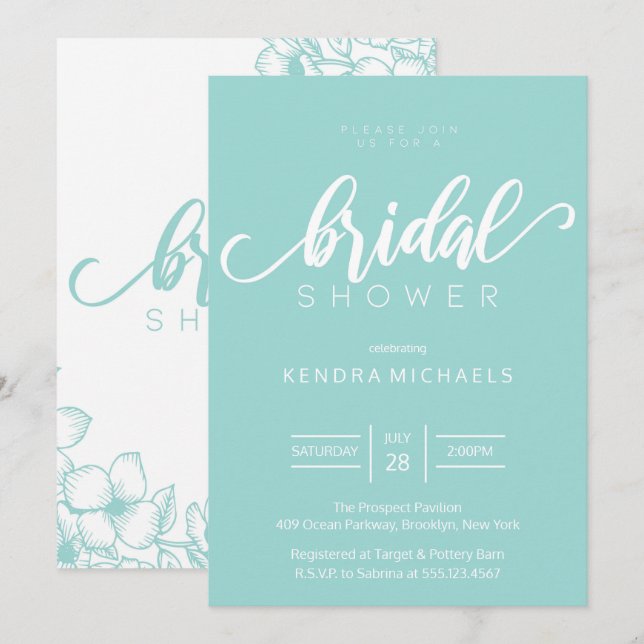 Bride To Be, Aqua Blue Bridal Shower Invitations (Front/Back)