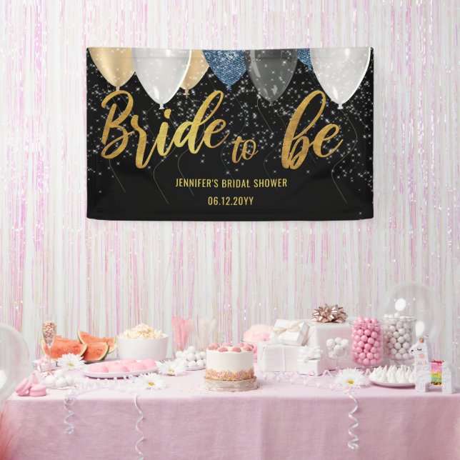 Bride to Be Balloons Denim Black Bridal Shower Banner (Party)