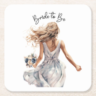 Bride To Be Beautiful Bride Watercolor Arto Square Paper Coaster