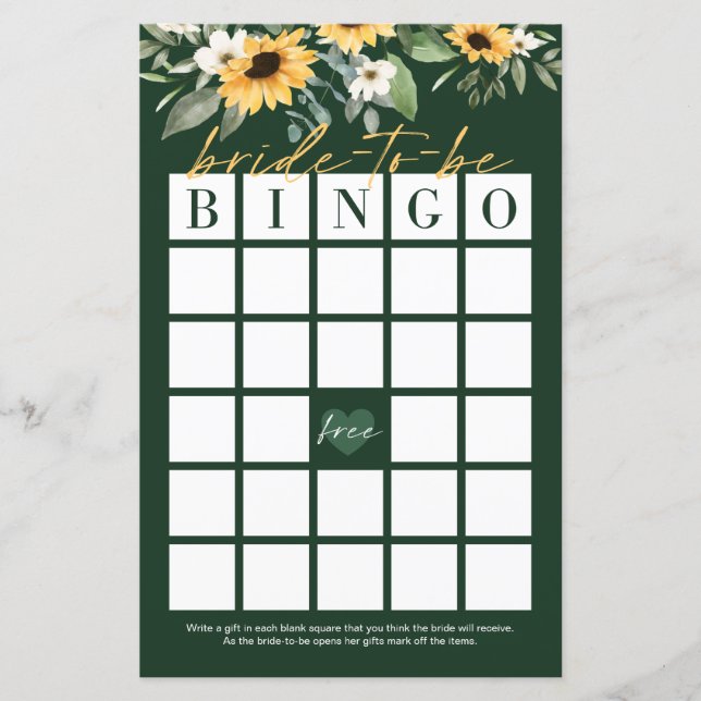 Bride-To-Be Bingo Sunflower Bridal Shower Game (Front)