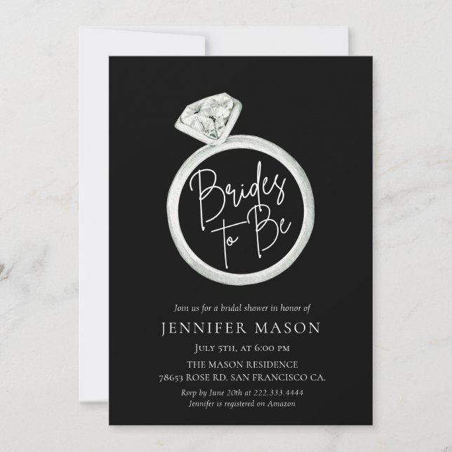 Bride To Be Black and White Modern Bridal Shower Invitation (Front)