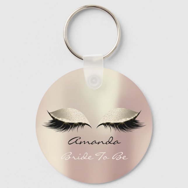 Bride To Be Blush Ivory Girly Makeup Lashes Name Key Ring (Front)