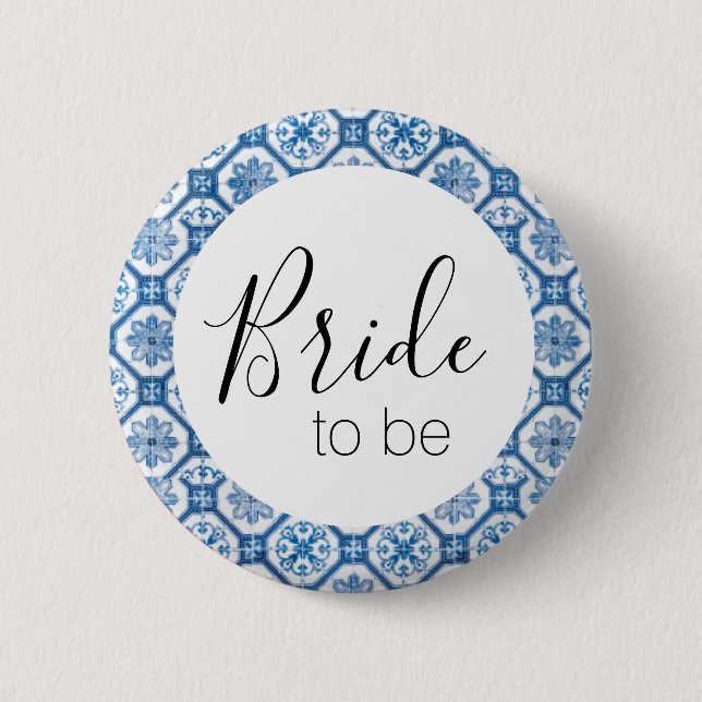 Bride to Be Button - Blue Tile  (Front)