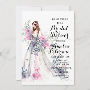 Bride to Be Elegant White Dress Bridal Shower Invitation