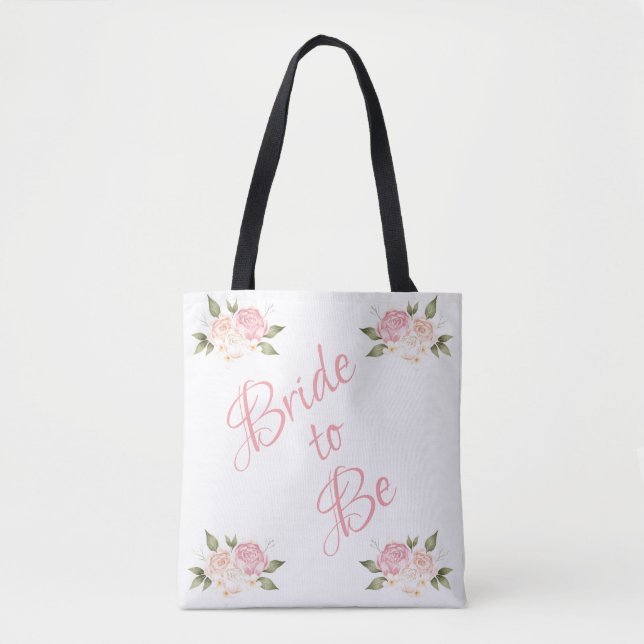 Bride to Be Floral Script Pink Elegant Tote Bag (Front)