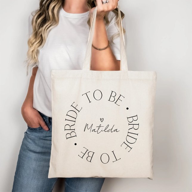 Bride To Be Heart Black Calligraphy Script Wedding Tote Bag (Creator Uploaded)
