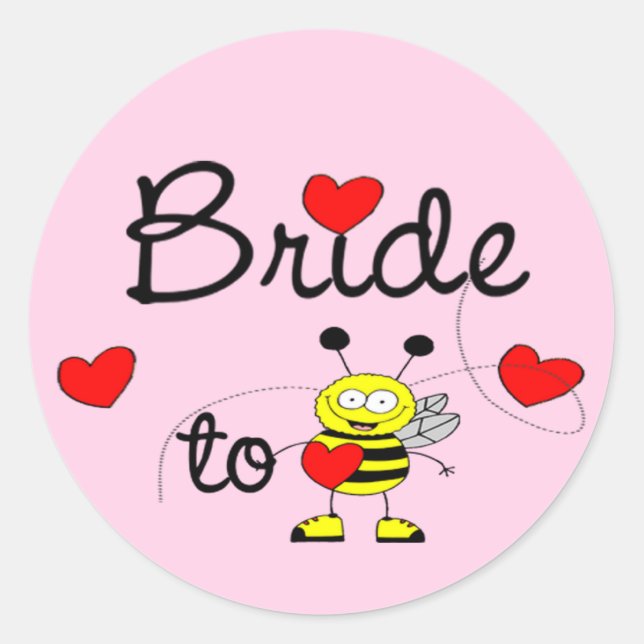 Bride to Be / HEART HAPPY BEE Classic Round Sticker (Front)