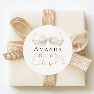 Bride to be ivory bow pearls elegant Bachelorette Classic Round Sticker