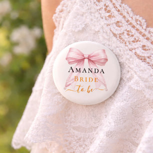 Bride to be ivory pink  bow pearls Bachelorette 6 Cm Round Badge