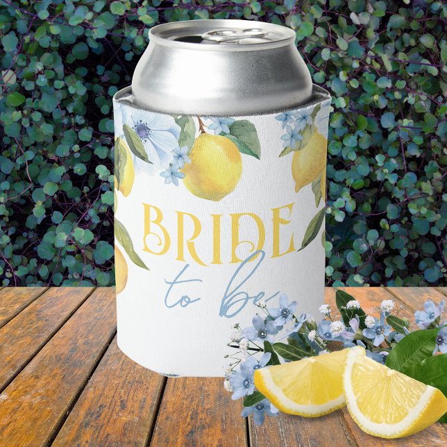 Bride to Be Main Squeeze Lemon & Flower Can Cooler (Bride to Be Can Cooler for Lemon Bridal Showers or Engagement Parties)