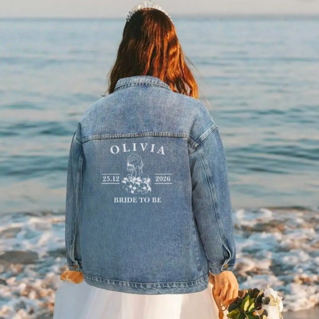 Bride To Be | Modern Custom Bride Name Date White Denim Jacket (Modern bride to be bride name denim jacket)