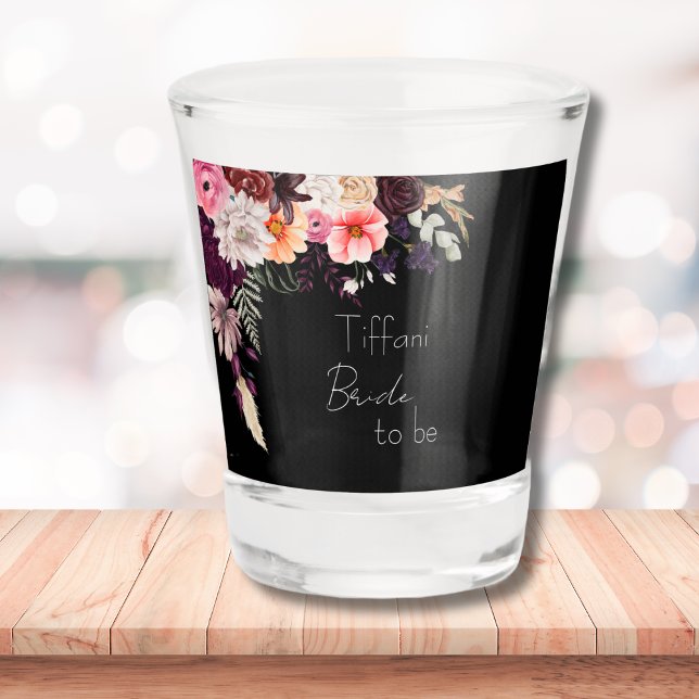 Bride to Be Moody Flowers & Greenery Bridal Shower Shot Glass (Creator Uploaded)