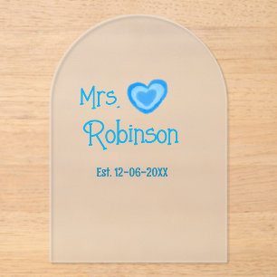 Bride to be Mrs add name date blue heart watercolo Acrylic Invitations