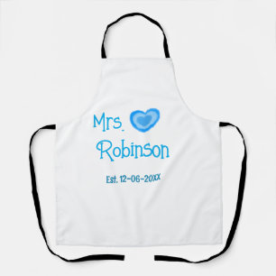 Bride to be Mrs add name date blue heart watercolo Apron