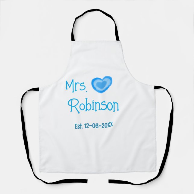 Bride to be Mrs add name date blue heart watercolo Apron (Front)
