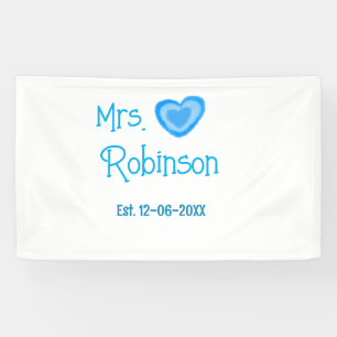 Bride to be Mrs add name date blue heart watercolo Banner