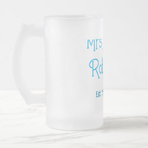 Bride to be Mrs add name date blue heart watercolo Frosted Glass Beer Mug
