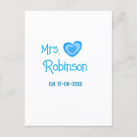 Bride to be Mrs add name date blue heart watercolo