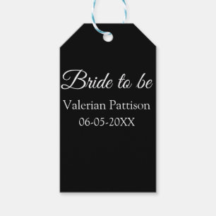 Bride to be name date black white bridal shower we gift tags
