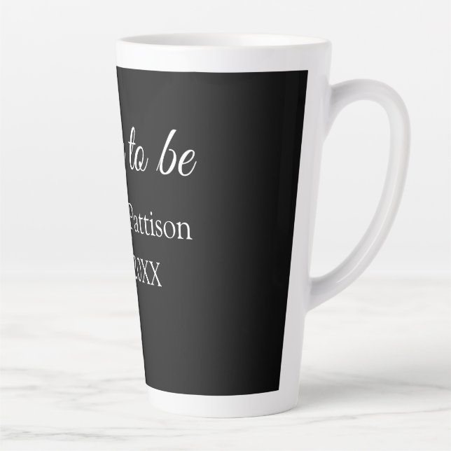 Bride to be name date black white bridal shower we latte mug (Right)