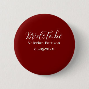 Bride to be name date mauve white bridal shower we 6 cm round badge