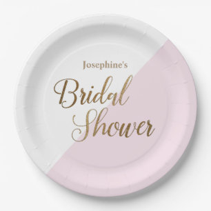 Bride to be name Pink Gold Bridal Shower Script Paper Plate