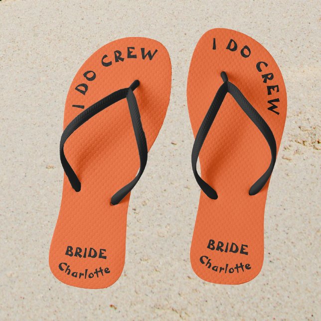 Bride To Be Orange And Black I Do Crew Flip Flops (Sand)