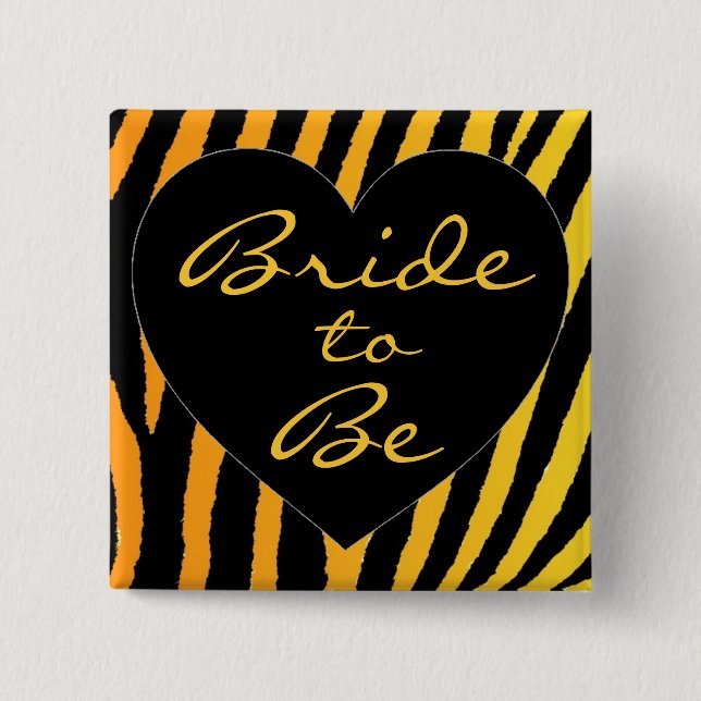 Bride to be orange yellow zebra bachelorette pin (Front)
