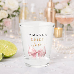 Bride to be pink bow pearls elegant Bachelorette Shot Glass