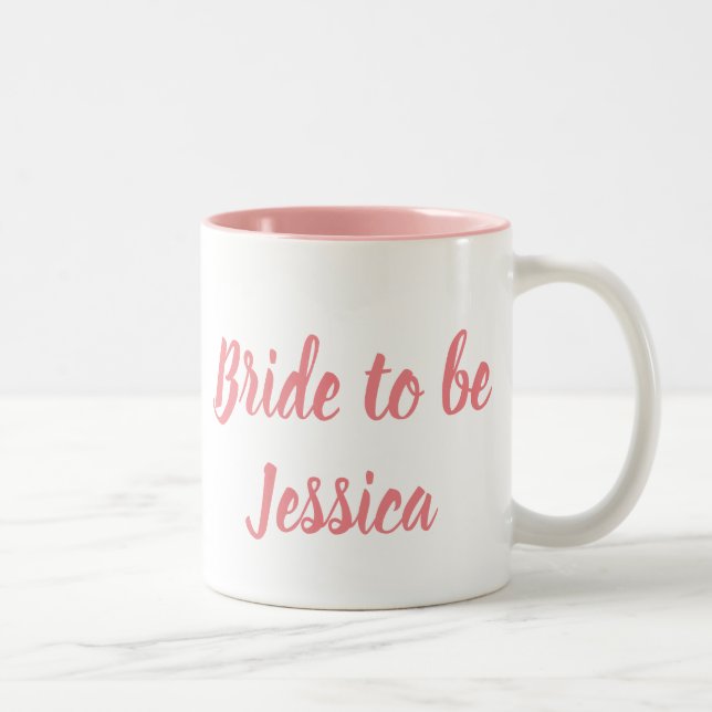 Bride to be Pink Elegant Script Gifts Weddings Two-Tone Coffee Mug (Right)