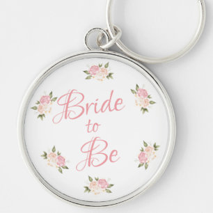 Bride to Be Pink Floral Script Watercolor Key Ring