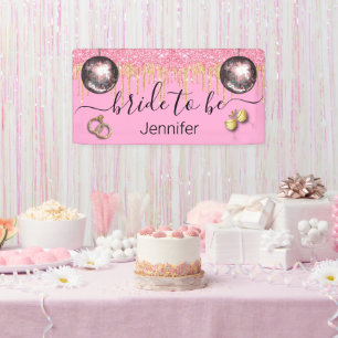 bride to be,pink gold dripping glitters disco ball banner