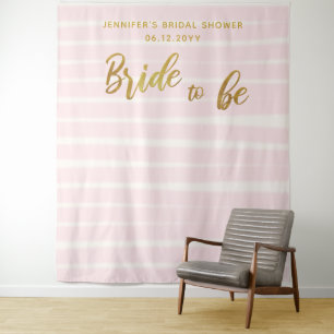 Bride to Be Pink Stripes Boho Chic Bridal Backdrop Tapestry
