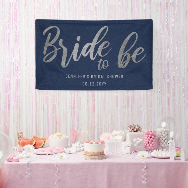 Bride to Be Silver Calligraphy Navy Bridal Shower Banner (Party)