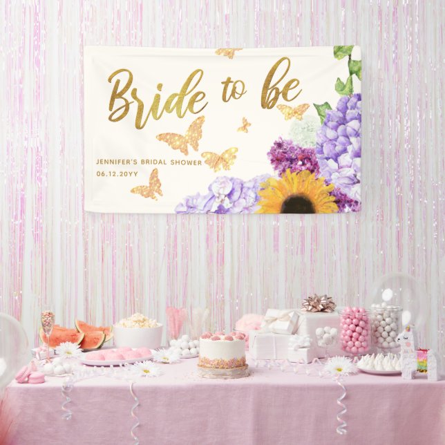Bride to Be Sunflower Butterfly Bridal Shower Banner (Party)