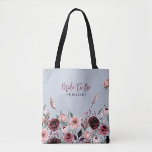 Bride To Be Tote   Dusty Blue and Burgundy Floral
