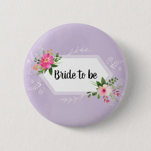 Bride to be watercolor purple floral bridal shower 6 cm round badge