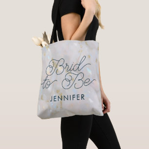 Bride to Be Wedding Elegant Opal Marble Gemstone Tote Bag