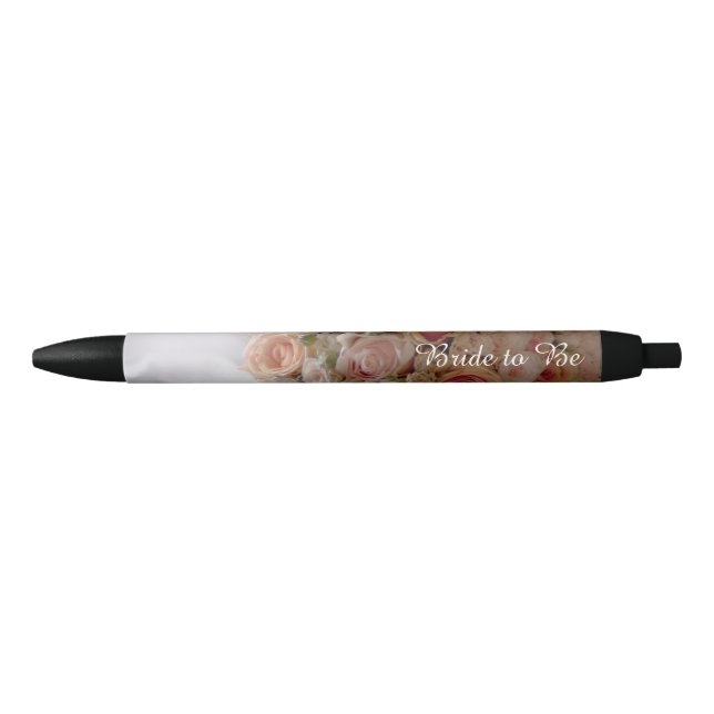 Bride to be wedding shower gift floral black ink pen (Front)