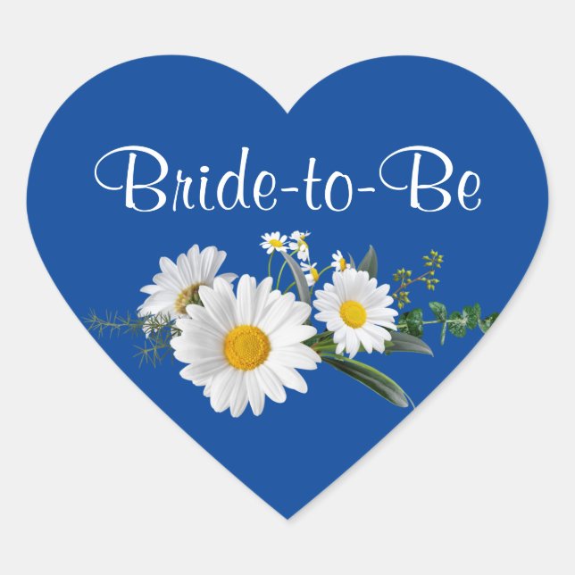 Bride-to-Be, wedding white daisies, Heart Sticker (Front)