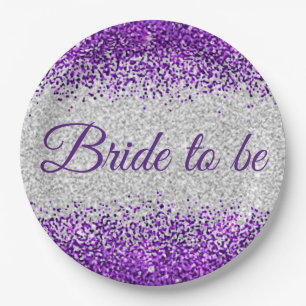Bride to be White/Silver Purple Paper Plate