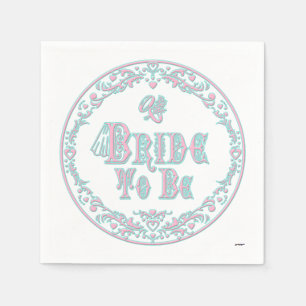 Bride To Be With Veil, Fancy Pink - Teal Vintage Napkin