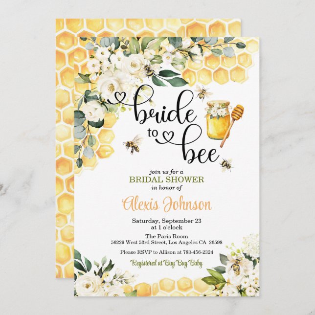 Bride to Bee Bridal Shower Invitation (Front/Back)