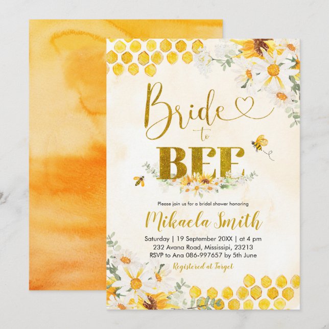 Bride to Bee Bridal Shower Invitation (Front/Back)