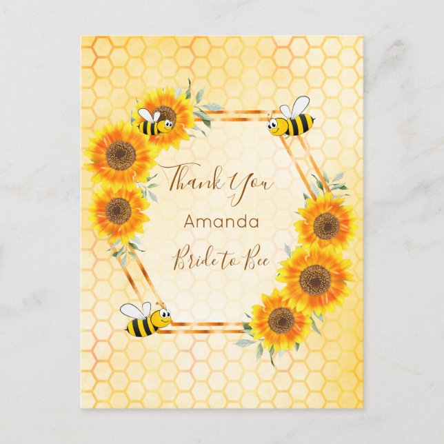 Bride to Bee Bridal shower sunflower thank you Postcard (Front)