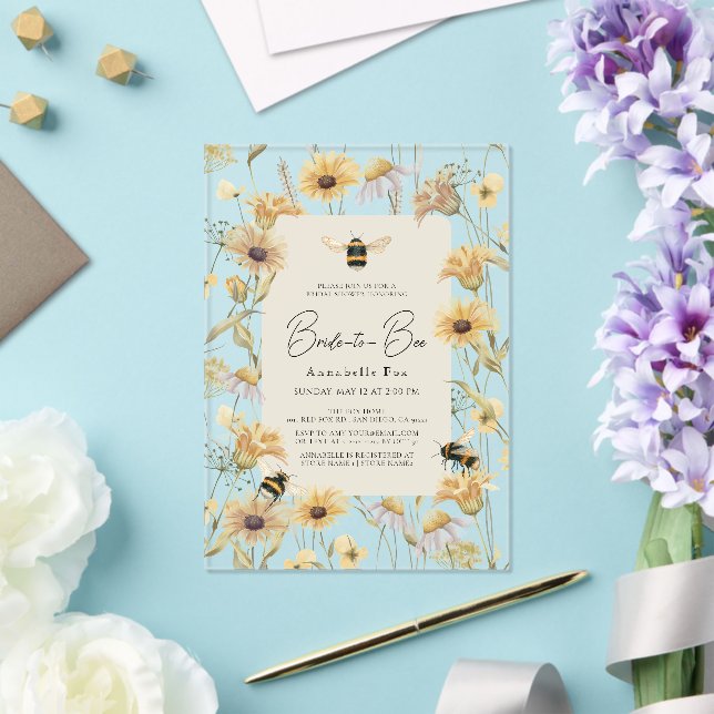 Bride to Bee Chamomile & Daisies Bridal Shower Acrylic Invitations (Insitu (Wedding))